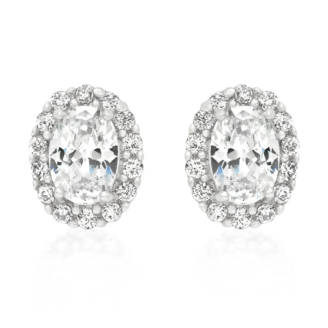 women's chandelier earrings-Kira Oval Halo Stud Earrings