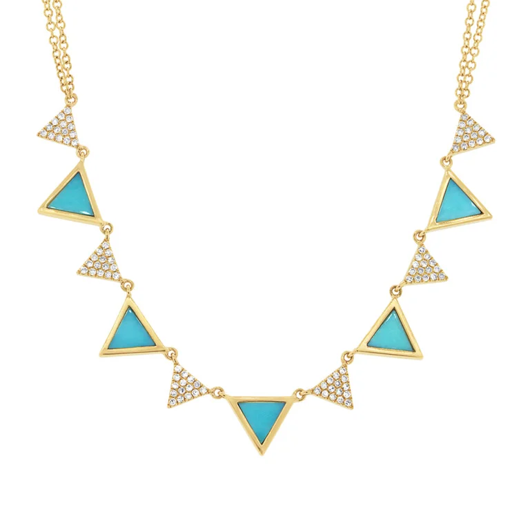 women's modern necklaces-14K Yellow Gold Diamond and Composite Turquoise Triangle Necklace