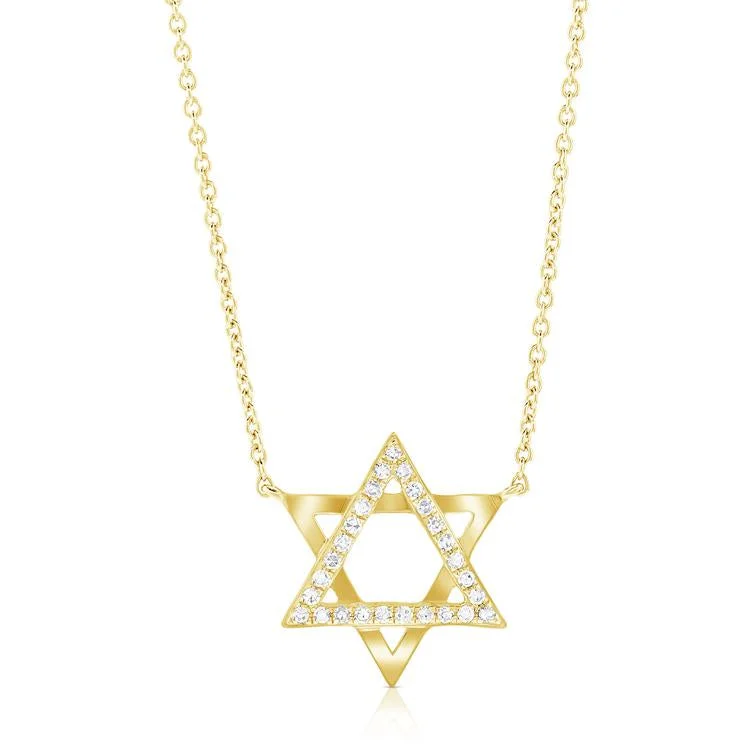 women's adjustable necklaces-14K Yellow Gold Diamond Star of David Necklace