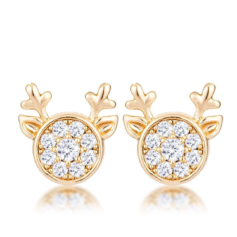 women's cubic zirconia earrings-Nala Reindeer CZ Gold Earrings