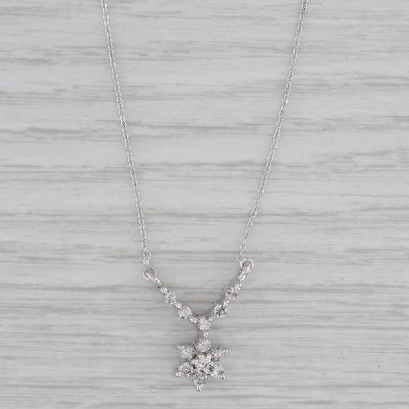 women's crystal necklaces-0.36ctw Diamond Cluster Flower Y Necklace 14k White Gold 19.25" Cable Chain