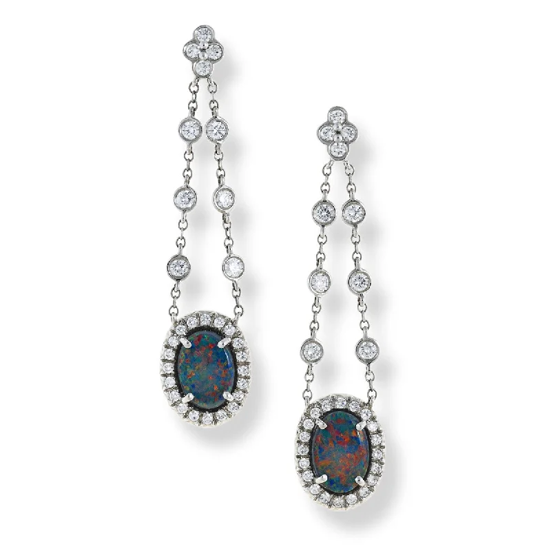 women's stylish earrings-Black Opal and Diamond Drop Earrings