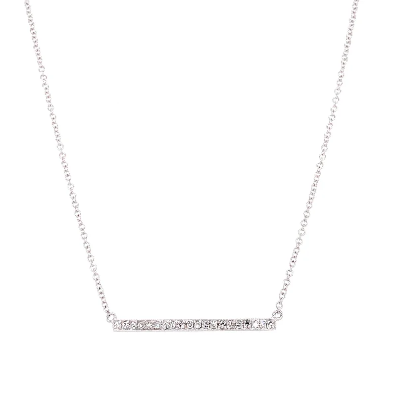 women's gold necklaces-14K White Gold Diamond Short Bar Necklace