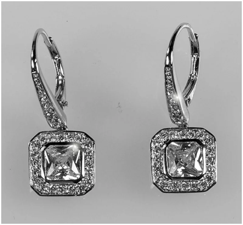 women's moon earrings-Deliah Asscher Halo Drop Earrings | 4.5 Carat | Cubic Zirconia