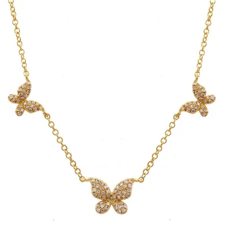 women's tribal necklaces-14k Yellow Gold Butterfly Diamond Necklace