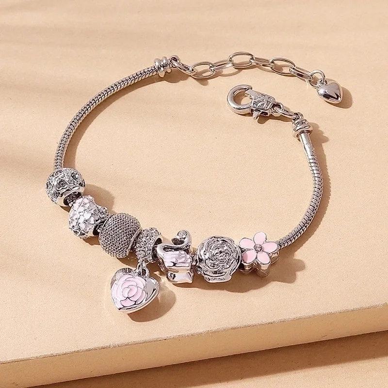 women's gemstone bracelets-European And American Ins Fashion Popular Oil Peach Heart Flower Bracelet