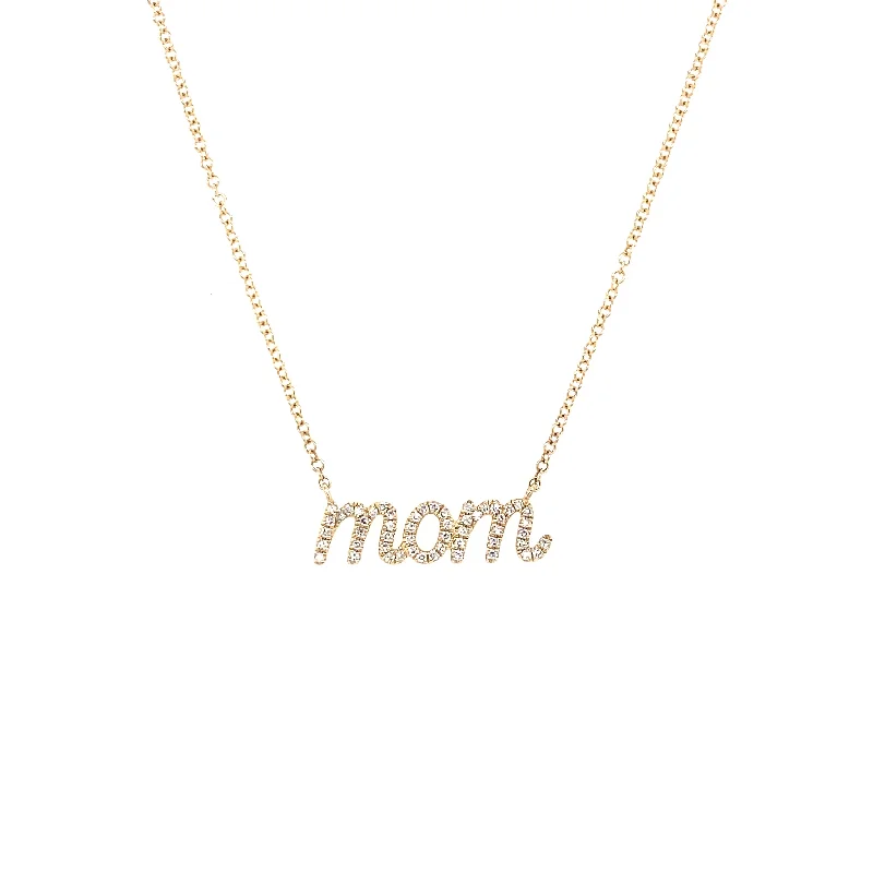 women's flower necklaces-14K Yellow Gold Diamond MOM Necklace