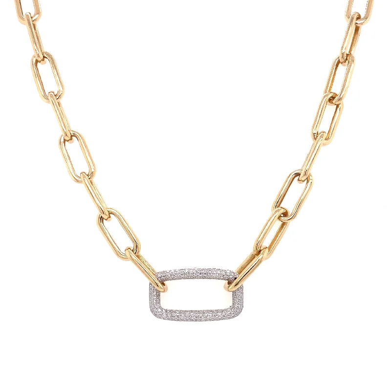 women's solitaire necklaces-14K Yellow & White Gold Diamond Thick Paperclip Necklace