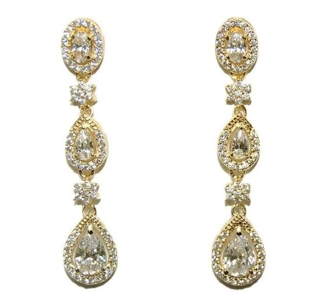 women's gold drop earrings-Trina Cascade Linear Gold Chandelier Earrings | 43mm