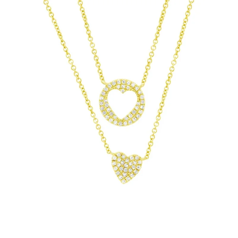 women's silver necklaces-14K Yellow Gold Diamond Double Heart Necklace