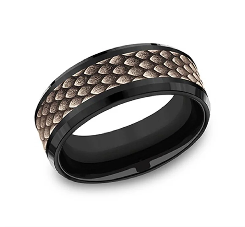 women's gemstone engagement rings with diamonds-14k Rose Gold And Black Titanium Dragon Scale 9mm Wedding Band