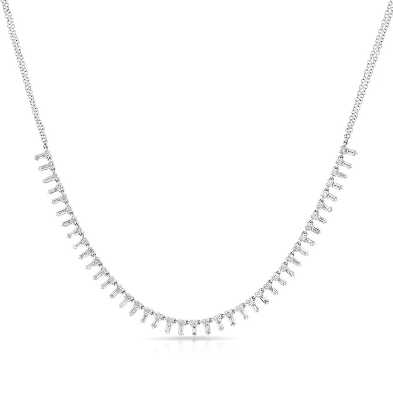 women's pearl and diamond necklaces-14K White Gold "Queen" Baguette Diamond Necklace