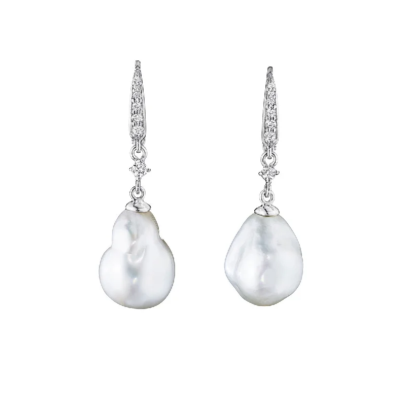 women's fashion stud earrings-Baroque Pearl and Diamond Drop Earrings