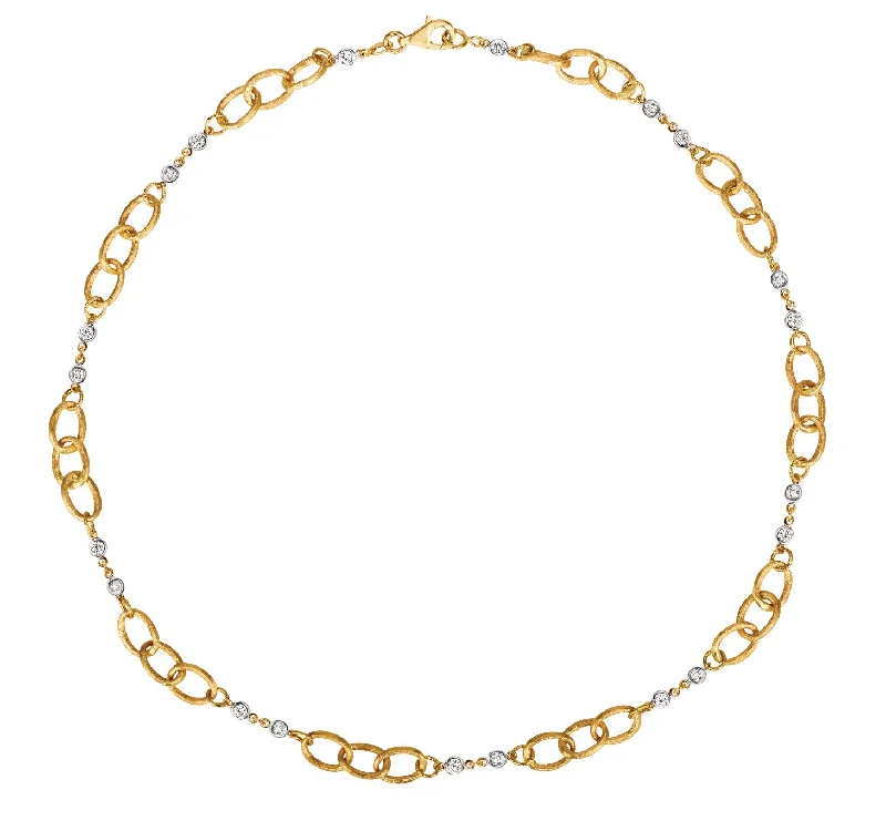 women's rose gold necklaces-14K White & Yellow Gold Diamond Link Necklace