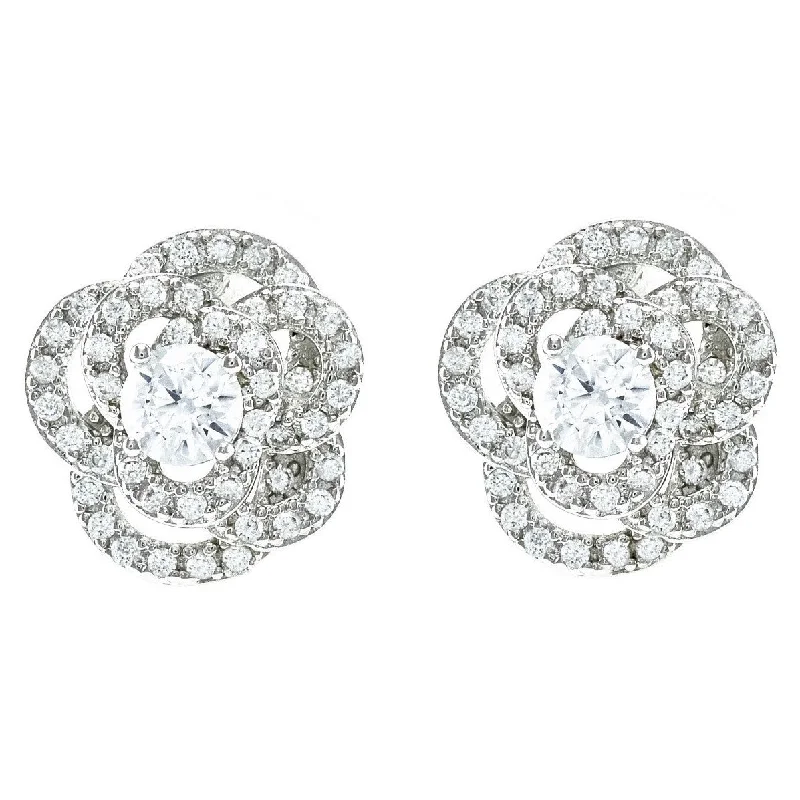 women's diamond and pearl earrings-Jodase CZ Flower Stud Earrings