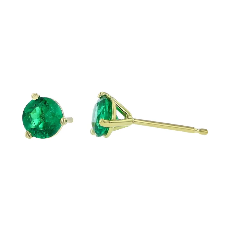 women's silver diamond earrings-18K Yellow Gold Colombian Emerald Stud Earrings