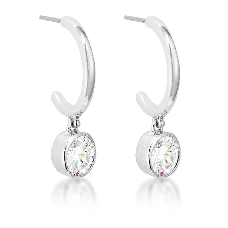 women's hoop earrings with diamonds-Luella CZ Silver Drop Hooplet Earrings | 1.5ct