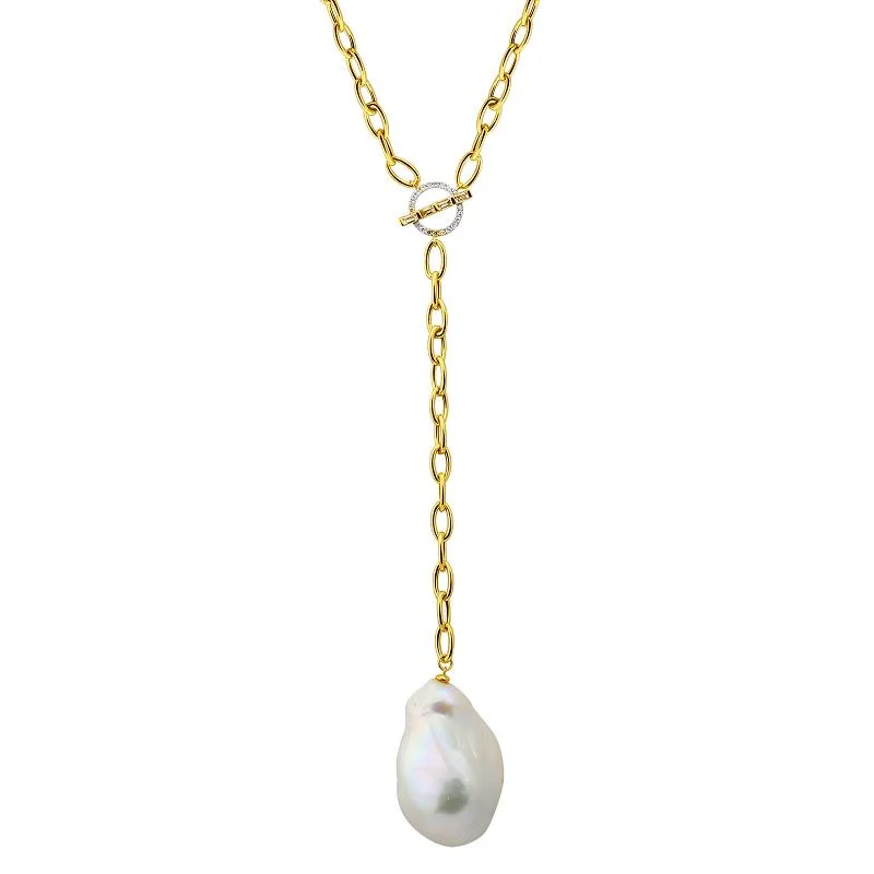 women's cubic zirconia necklaces-14k Yellow Gold Baroque Pearl Drop Y Necklace