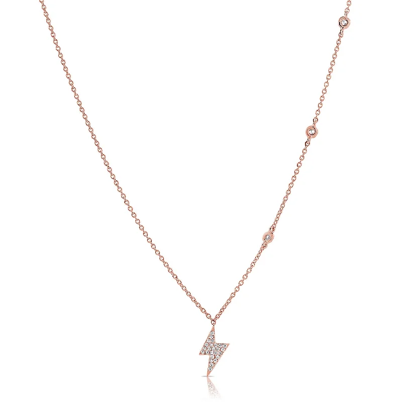 women's beaded necklaces-14K Rose Gold Diamond Lightning Bold Diamond Necklace