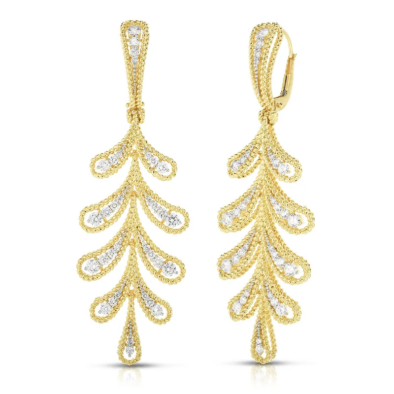 women's lotus earrings-18K YW Diamond Byzantine Barocco Long Dangle Earrings