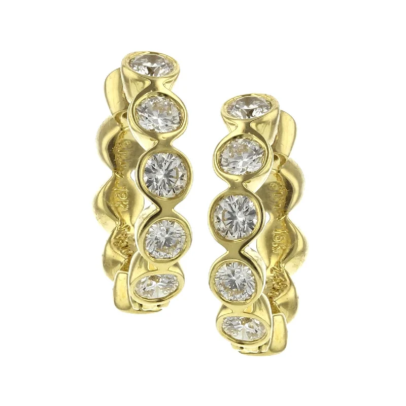 women's clip-on earrings-18K Yellow Gold Diamond Mini Hoop Earrings