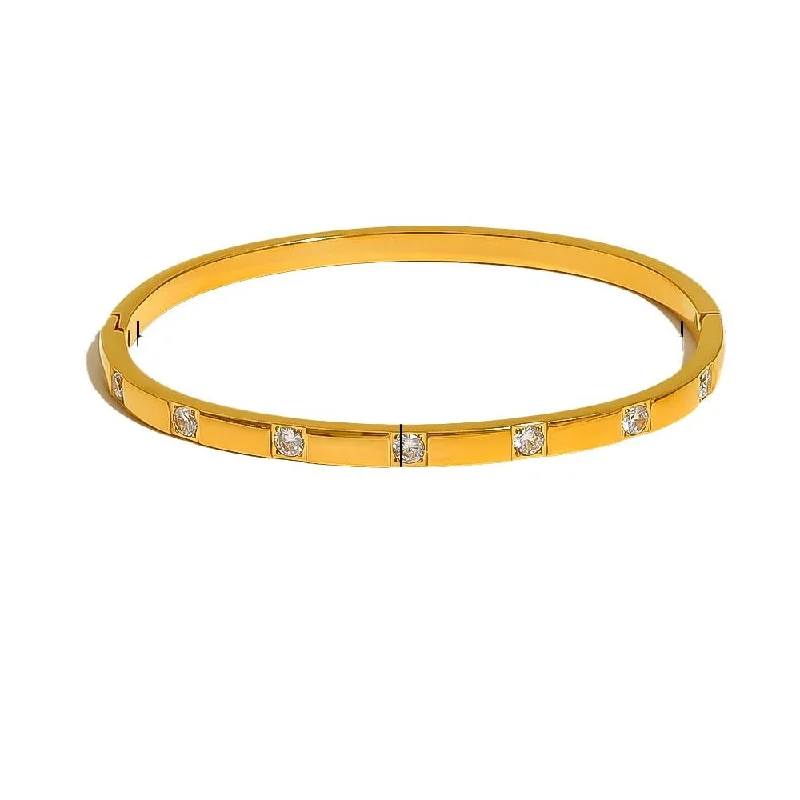 women's fashion bracelets-IG Style Round Stainless Steel Diamond Inlay Bangles