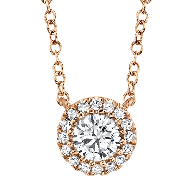 women's unique necklaces-14K Rose Gold Round Brilliant Diamond Necklace