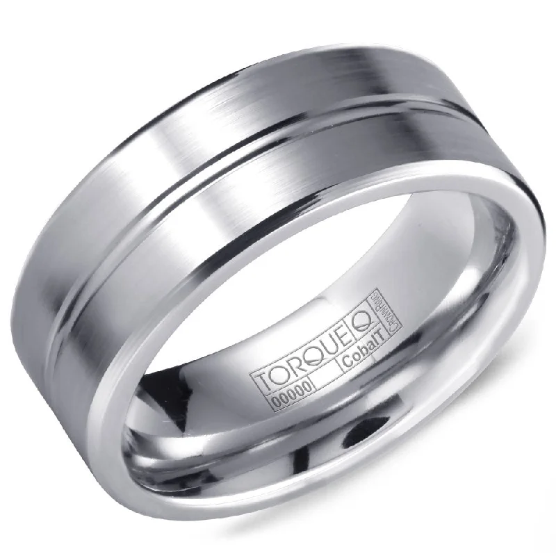 women's engraved engagement rings-Torque Cobalt Collection 7MM Wedding Band with Line Detailing CB-7131