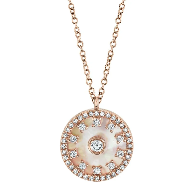 women's two-tone necklaces-14K Rose Gold Diamond + Mother of Pearl Necklace