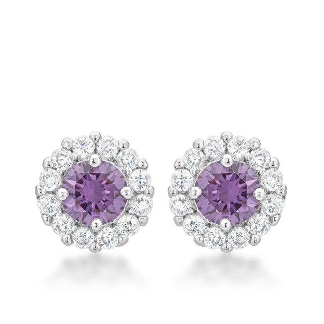 women's gemstone dangly earrings-Belle Amethyst Round  Halo Stud Earrings | 2ct