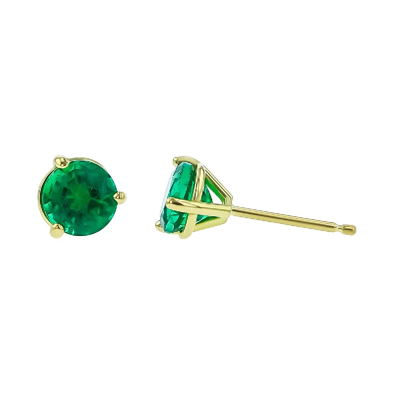 women's modern earrings-18K Yellow Gold Emerald Stud Earrings