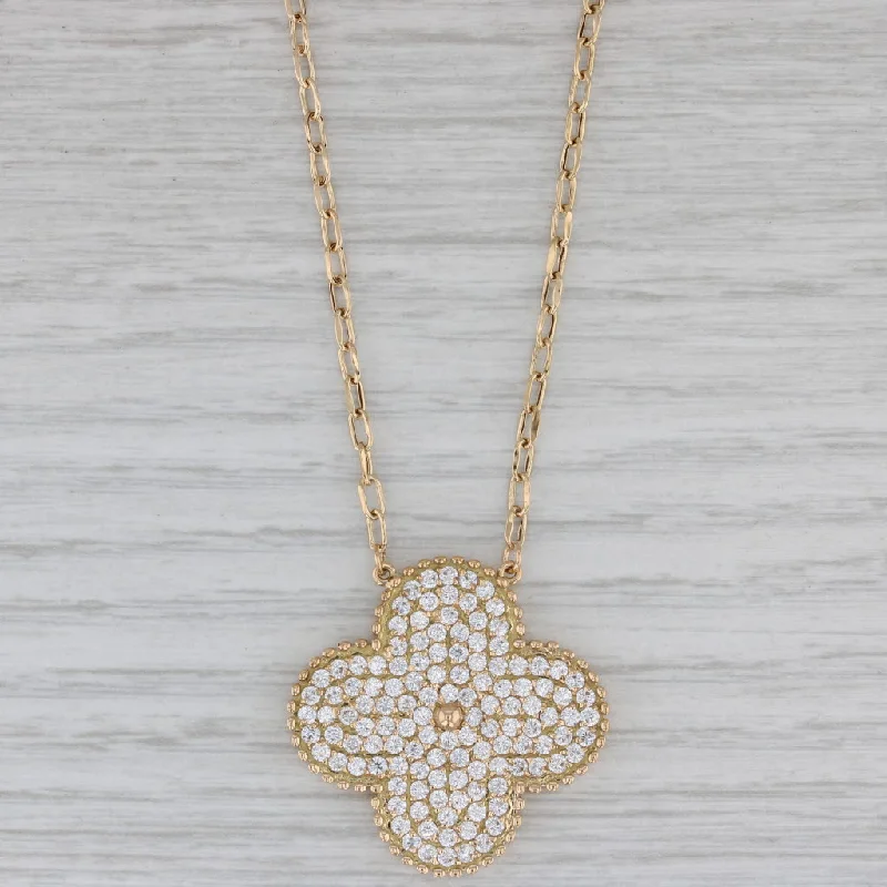 women's delicate necklaces-Cubic Zirconia Flower Pendant Necklace 18k Yellow Gold 18" Cable Chain