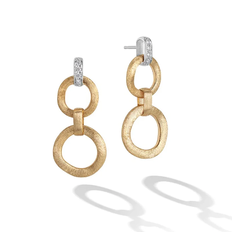 women's animal earrings-18K Yellow Gold Double Drop Earrings with Diamonds