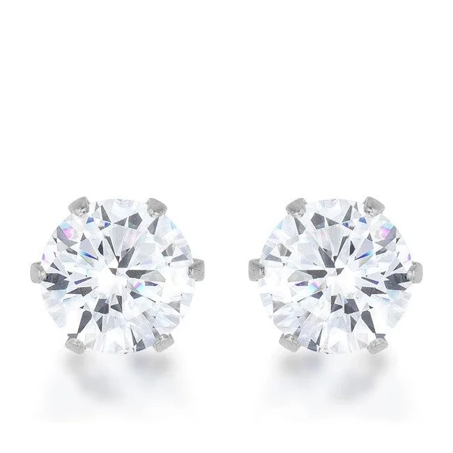 women's star earrings-Reign Clear Round Stud Earrings – 6mm | 1ct | Stainless Steel