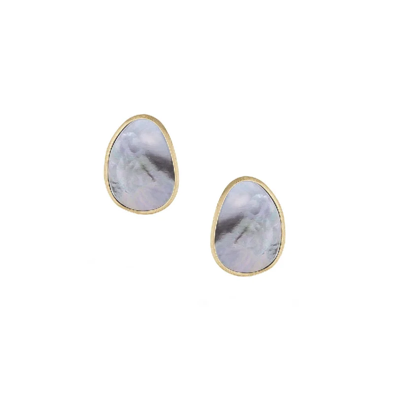 women's layered earrings-18K Yellow Gold Black Mother Of Pearl Stud Earrings