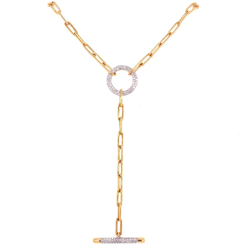 women's layered necklaces-14K Yellow Gold Diamond Circle & Bar Y Paper Clip Necklace