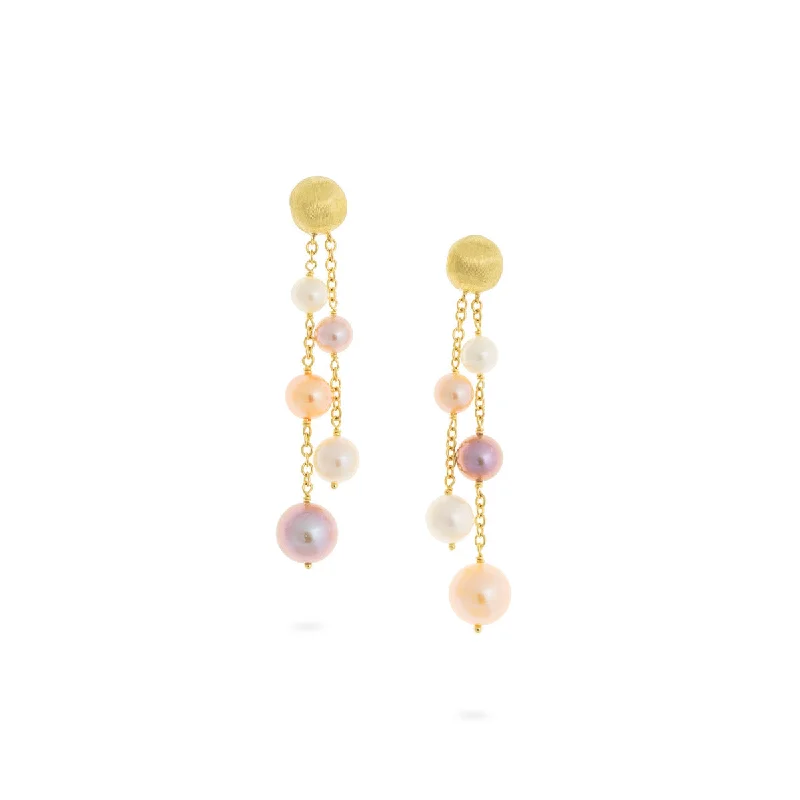 women's chandelier diamond earrings-18K Yellow Gold and Pearl Two Strand Drop Earrings