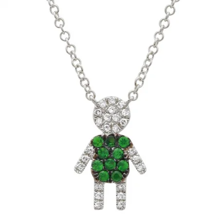 women's vintage-inspired necklaces-14K White Gold Diamond and Tsavorite Boy Necklace