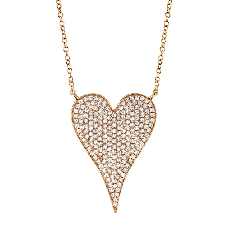 women's custom necklaces-14K Rose Gold Diamond Heart Necklace (Large)