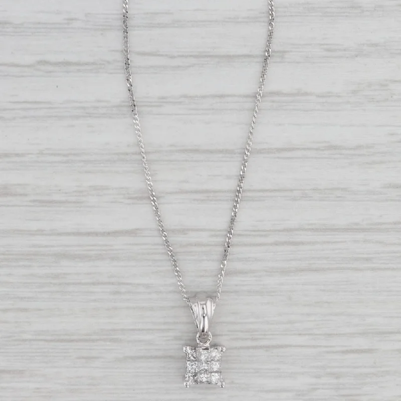 women's flower necklaces-0.25ctw Princess Diamond Pendant Necklace 14k White Gold 18.25" Curb Chain