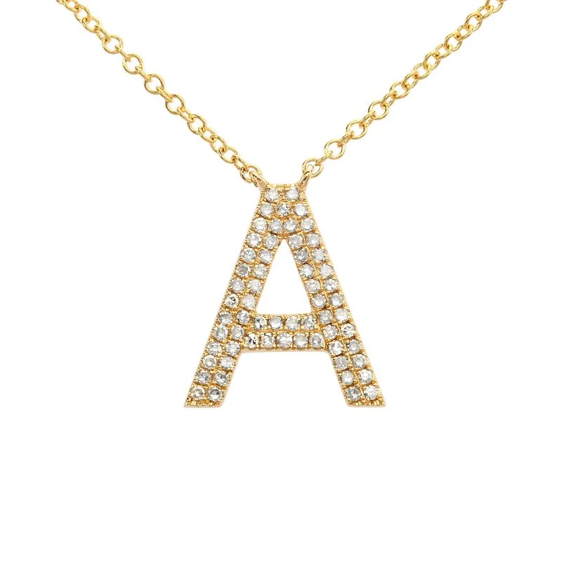 women's initial necklaces-14K Yellow Gold Diamond Double Row Initial Necklace