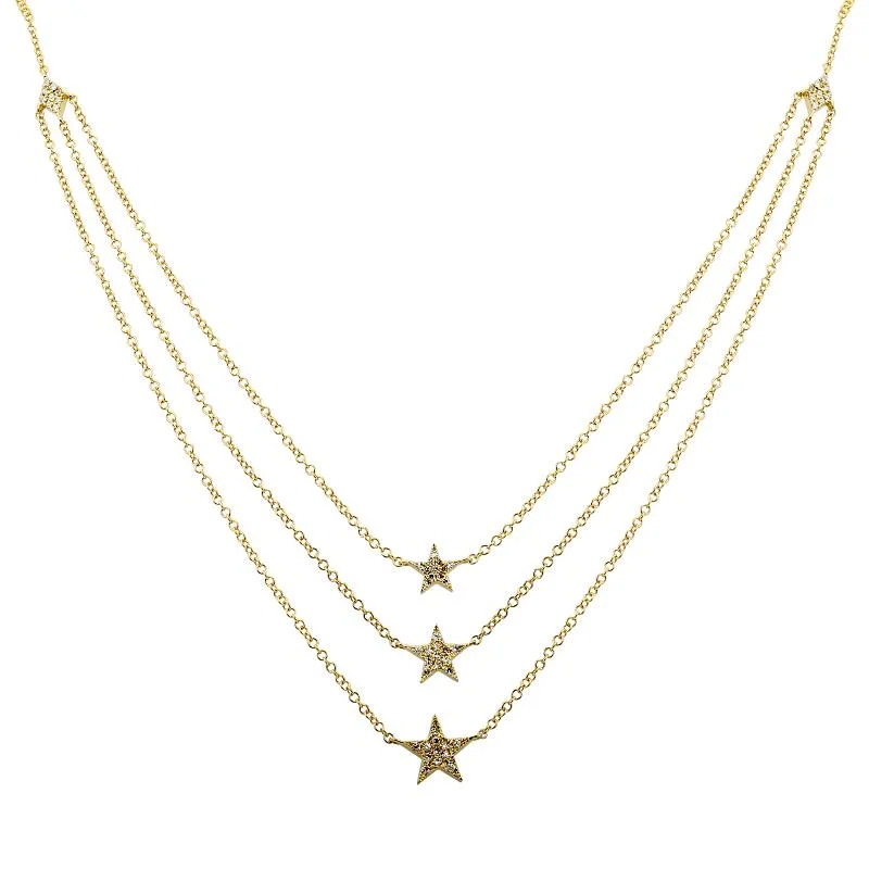 women's chain link necklaces-14K Yellow Gold Layered Star Necklace