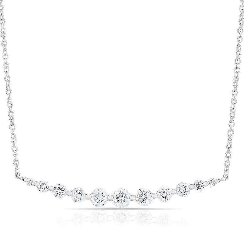 women's two-tone necklaces-14K White Gold Solitaire Diamond Graduating Necklace