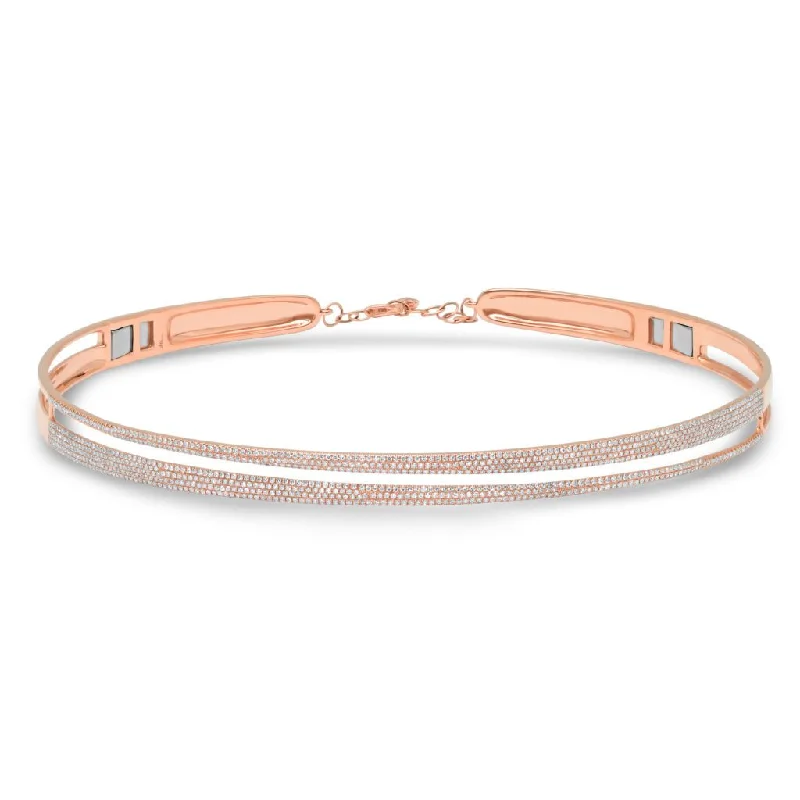 women's elegant necklaces-14K Rose Gold Pave Diamond Split Choker Necklace