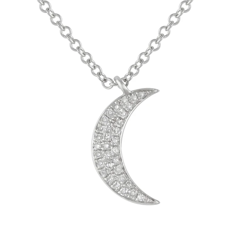 women's personalized necklaces-14K White Gold Diamond Mini Moon Necklace