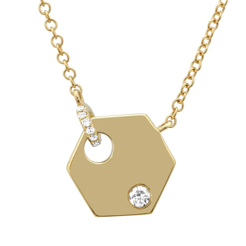 women's custom necklaces-14K Yellow Gold Diamond Mini Hexagon Necklace