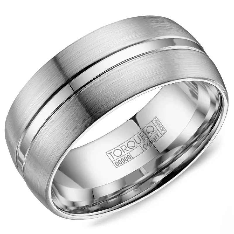 women's split shank engagement rings-Torque Cobalt Collection 8MM Wedding Band with Brushed Finish & High Polished Inlay CB-8005