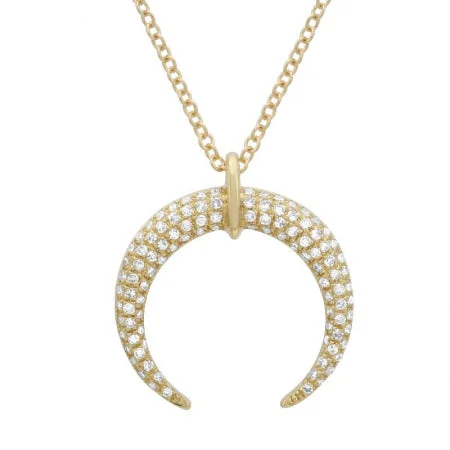 women's personalized necklaces-14K Yellow Gold Diamond Crescent Moon Necklace