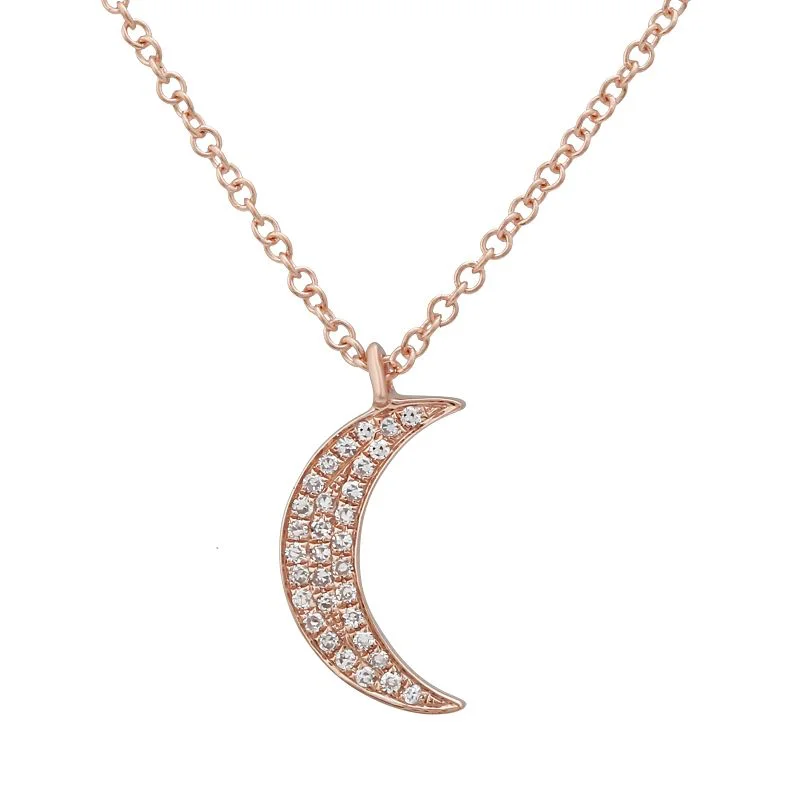 women's vintage necklaces-14K Rose Gold Diamond Mini Moon Necklace