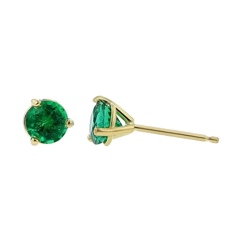 women's gold drop earrings-18K Yellow Gold Emerald Stud Earrings